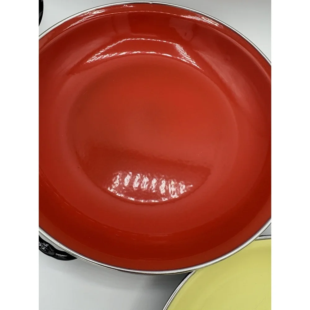 Vintage Emo Celje Yugoslavia Enamel Nesting Pan Set 3 MCM Red Yellow Blue Retro